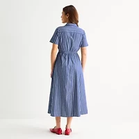 St. John's Bay Womens Short Sleeve Midi Shirt Dress