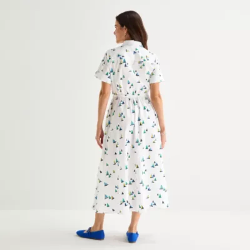 St. John's Bay Womens Short Sleeve Midi Shirt Dress