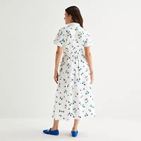 St. John's Bay Womens Short Sleeve Midi Shirt Dress