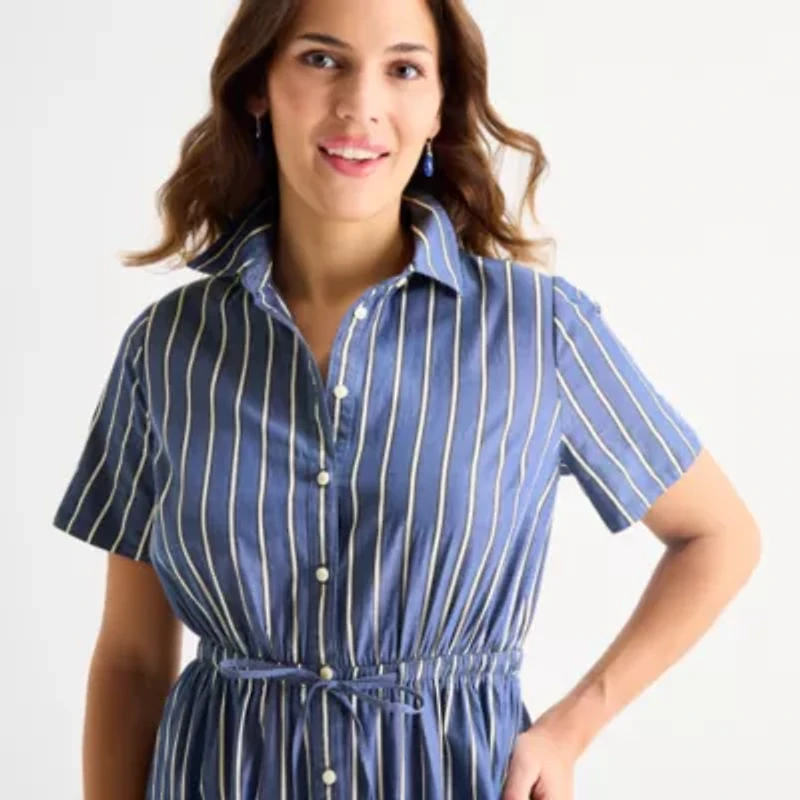 St. John's Bay Womens Short Sleeve Midi Shirt Dress
