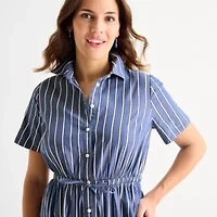 St. John's Bay Womens Short Sleeve Midi Shirt Dress