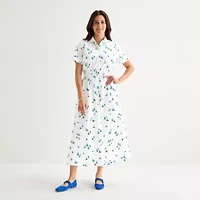 St. John's Bay Womens Short Sleeve Midi Shirt Dress
