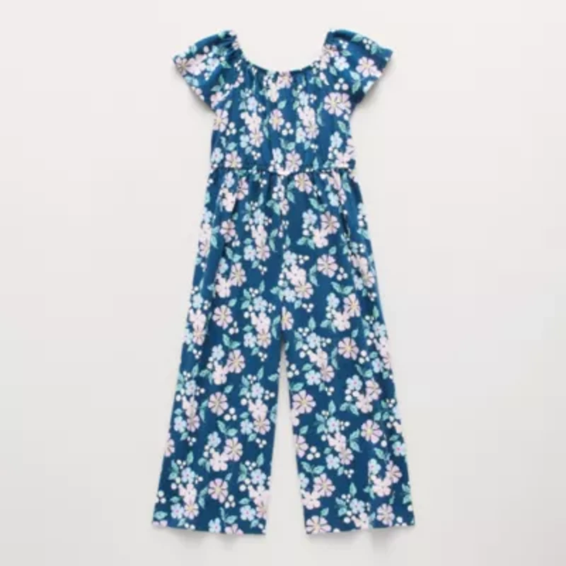 Thereabouts Little Girls Square Neck Short Sleeve Jumpsuit