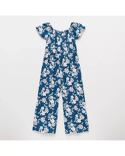 Thereabouts Little Girls Square Neck Short Sleeve Jumpsuit