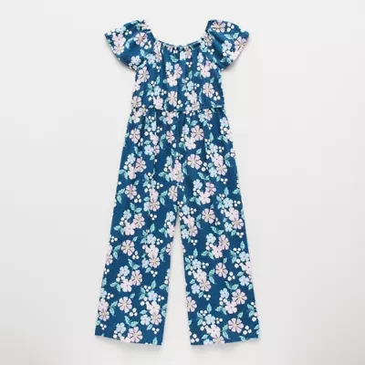 Thereabouts Little Girls Square Neck Short Sleeve Jumpsuit