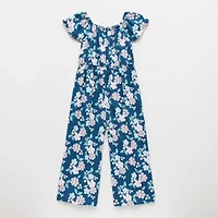 Thereabouts Little Girls Square Neck Short Sleeve Jumpsuit
