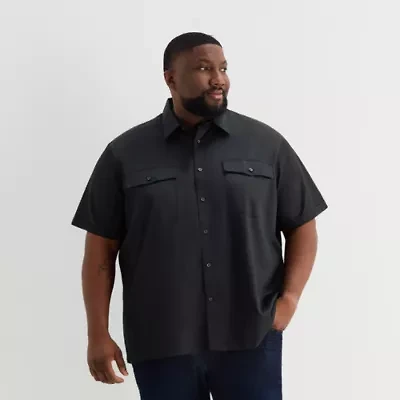 Shaquille O'Neal XLG™ Utility Pocket Mens Short Sleeve Regular Fit Big and Tall Button-Down Shirt