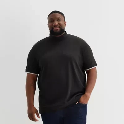 Shaquille O'Neal XLG™ Tipped Rib Mens Short Sleeve Big and Tall Mock Neck Top