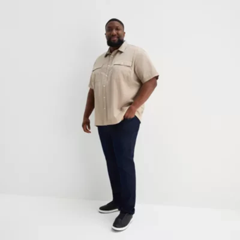 Shaquille O'Neal XLG™ Utility Pocket Mens Short Sleeve Regular Fit Big and Tall Button-Down Shirt