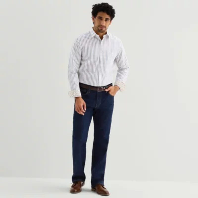 Stafford Stripe Mens Long Sleeve Regular Fit Button-Down Shirt