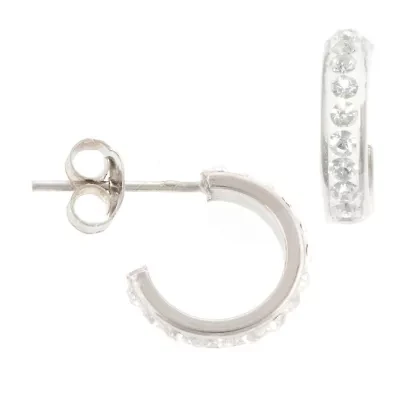 Silver Treasures Womens Crystal Sterling Silver 14mm Hoop Earrings