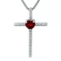 Genuine Garnet and Diamond-Accent Sterling Silver Cross and Heart Pendant Necklace