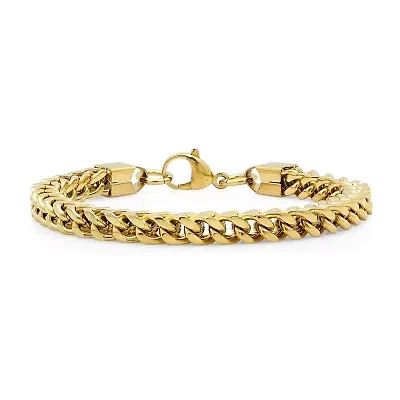 Mens 8 1/2 Inch 18K Gold over Stainless Steel Chain Bracelet