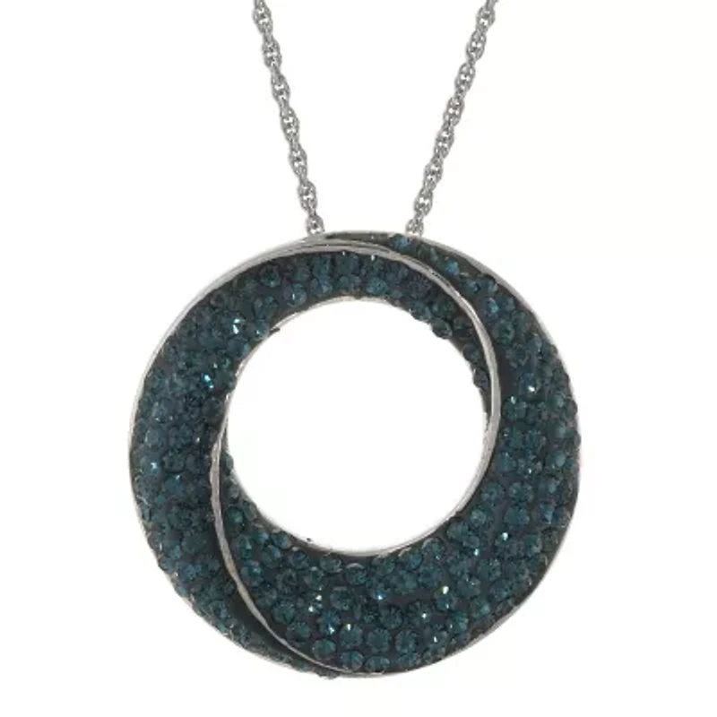 Blue Crystal Circle Pendant Necklace Sterling Silver