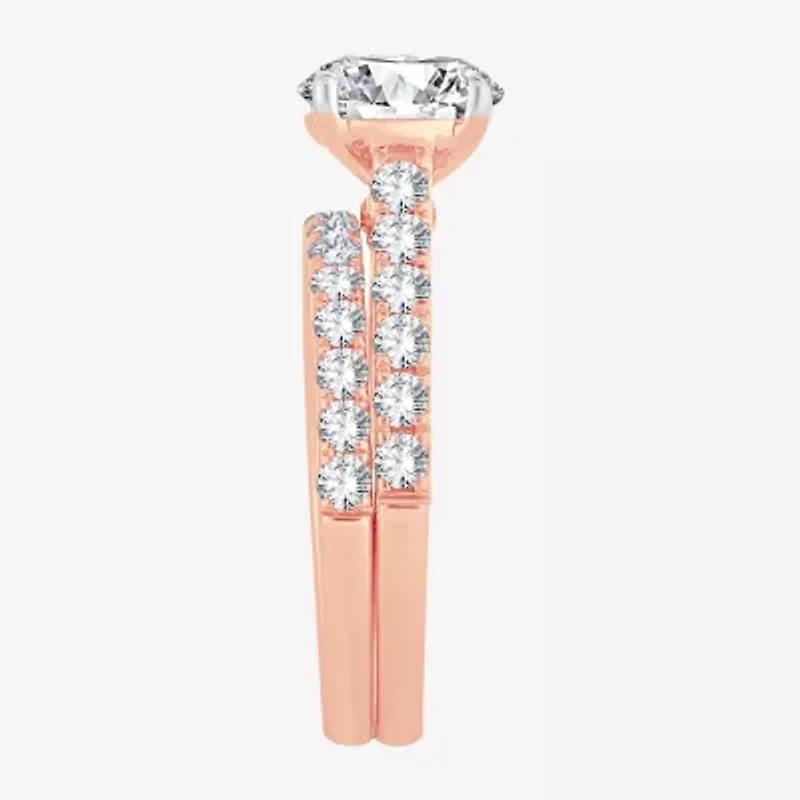 (H-I / SI1-SI2) Signature By Modern Bride Womens 3 CT. T.W. Lab Grown White Diamond 14K Gold Round Bridal Set