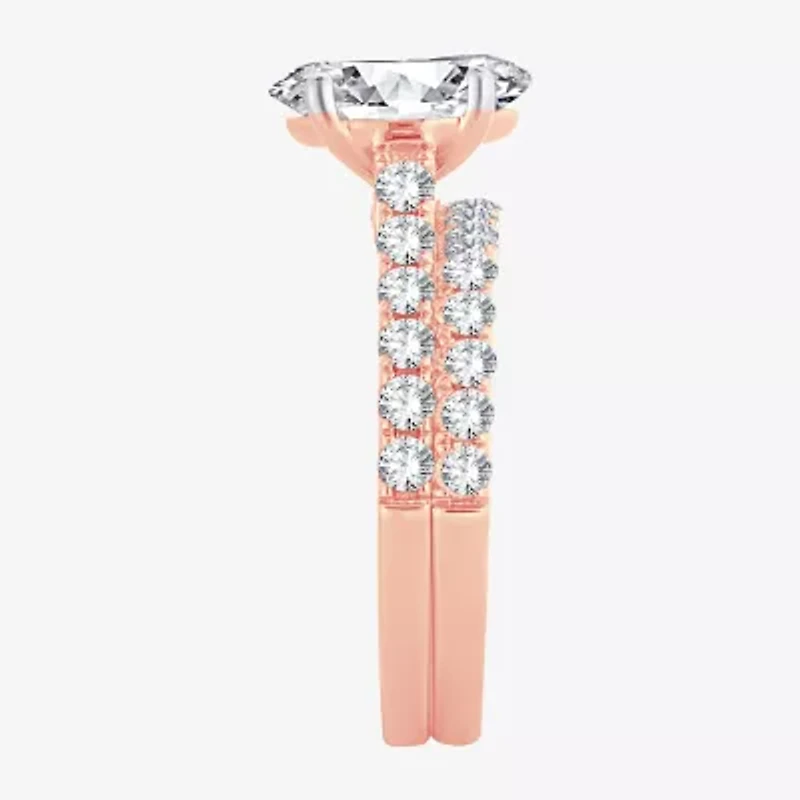 (H-I / SI1-SI2) Signature By Modern Bride Womens 3 CT. T.W. Lab Grown White Diamond 14K Gold Oval Bridal Set