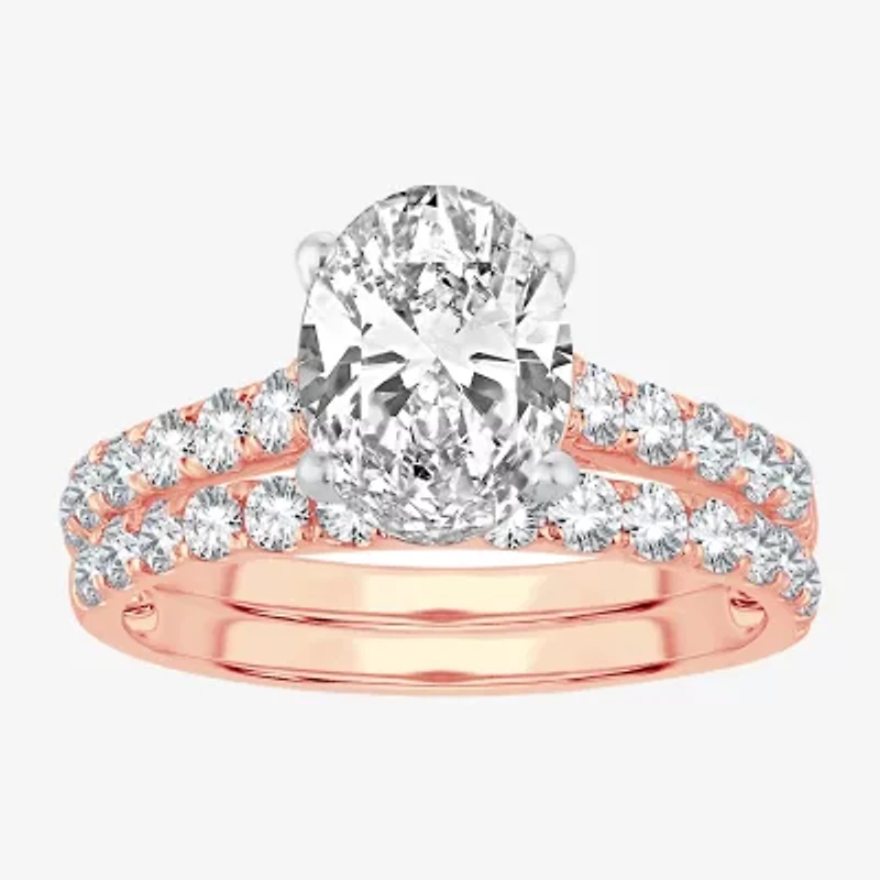 (H-I / SI1-SI2) Signature By Modern Bride Womens 3 CT. T.W. Lab Grown White Diamond 14K Gold Oval Bridal Set