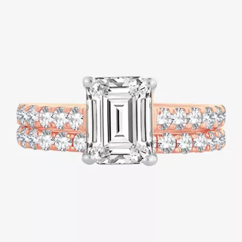 (H-I / SI1-SI2) Signature By Modern Bride Womens 3 CT. T.W. Lab Grown White Diamond 14K Gold Emerald Bridal Set