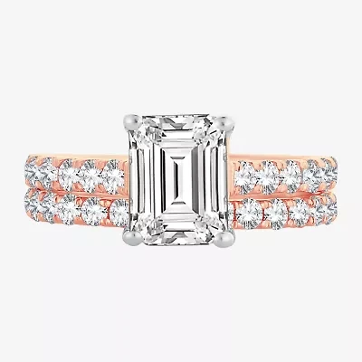 (H-I / SI1-SI2) Signature By Modern Bride Womens 3 CT. T.W. Lab Grown White Diamond 14K Gold Emerald Bridal Set