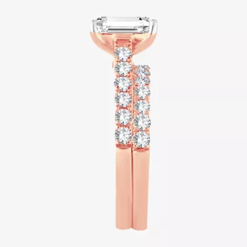 (H-I / SI1-SI2) Signature By Modern Bride Womens 3 CT. T.W. Lab Grown White Diamond 14K Gold Emerald Bridal Set