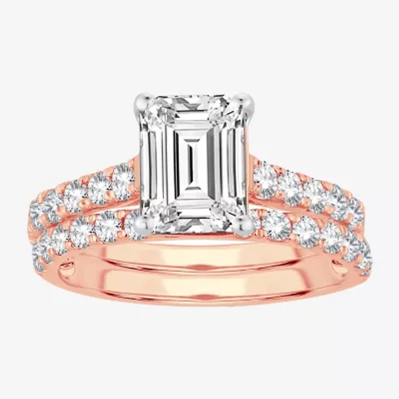 (H-I / SI1-SI2) Signature By Modern Bride Womens 3 CT. T.W. Lab Grown White Diamond 14K Gold Emerald Bridal Set