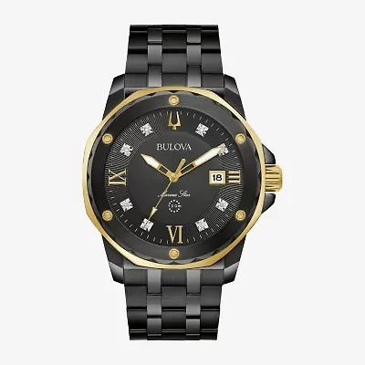 Bulova Marine Star Mens Diamond Accent Black Stainless Steel Bracelet Watch 98d176