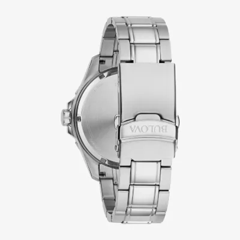 Bulova Marine Star Mens Silver Tone Stainless Steel Bracelet Watch 96b382
