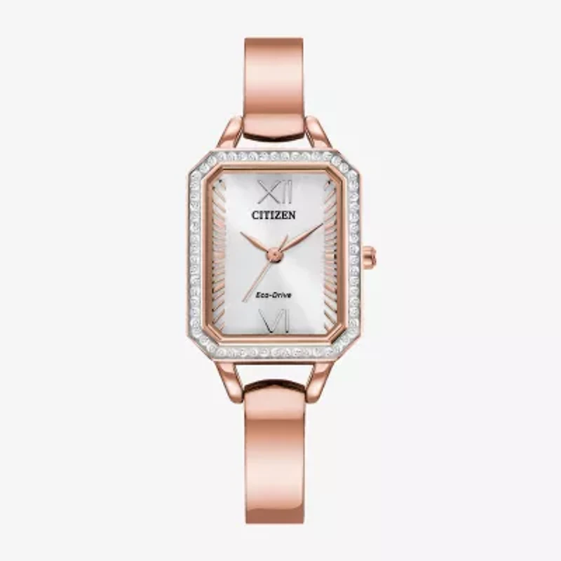 Citizen Crystal Womens Rose Goldtone Stainless Steel Bangle Watch Em0983-51a