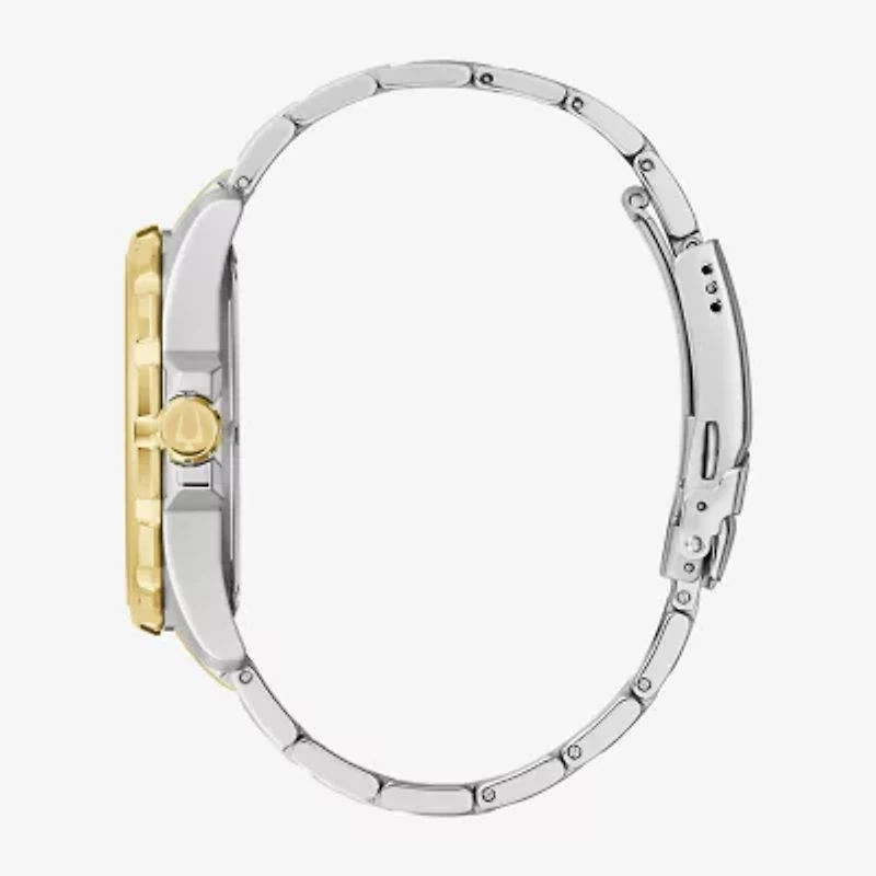 Bulova Marine  Star Mens Two Tone Stainless Steel Leather Bracelet Watch 98b384