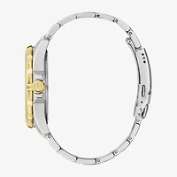 Bulova Marine  Star Mens Two Tone Stainless Steel Leather Bracelet Watch 98b384