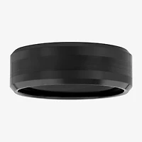 Personalized Mens 8mm Comfort Fit Satin Center Tungsten Carbide Wedding Band
