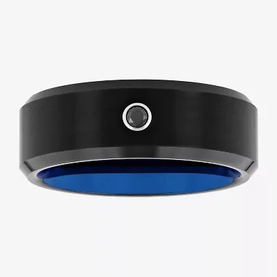 Mens 8MM Diamond Accent Black Tungsten Wedding Band