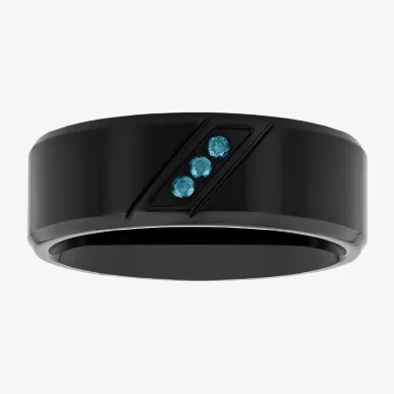 Mens Diamond Accent Natural Blue Stainless Steel Wedding Band