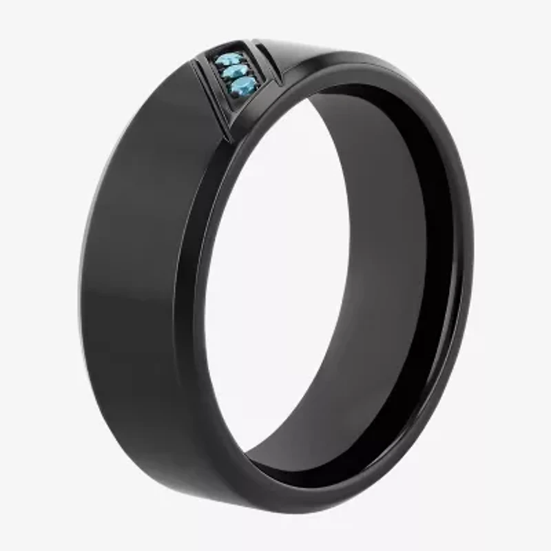 Mens Diamond Accent Natural Blue Stainless Steel Wedding Band