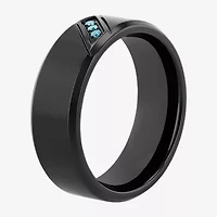 Mens Diamond Accent Natural Blue Stainless Steel Wedding Band