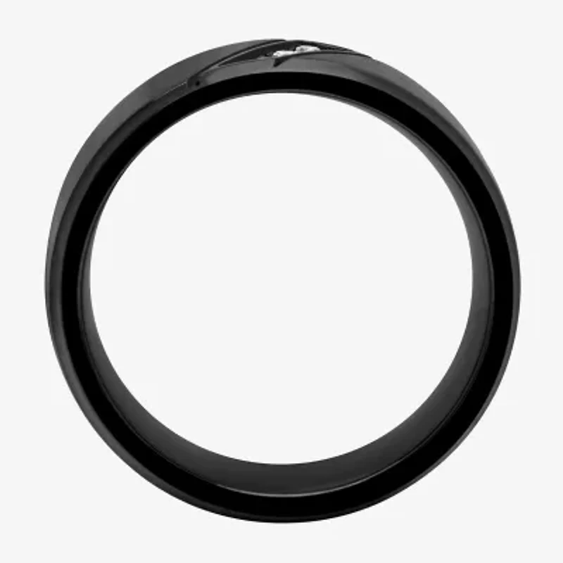 Mens 6MM Diamond Accent Natural White Stainless Steel Wedding Band