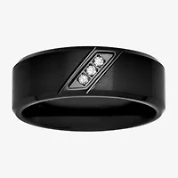 Mens 6MM Diamond Accent Natural White Stainless Steel Wedding Band