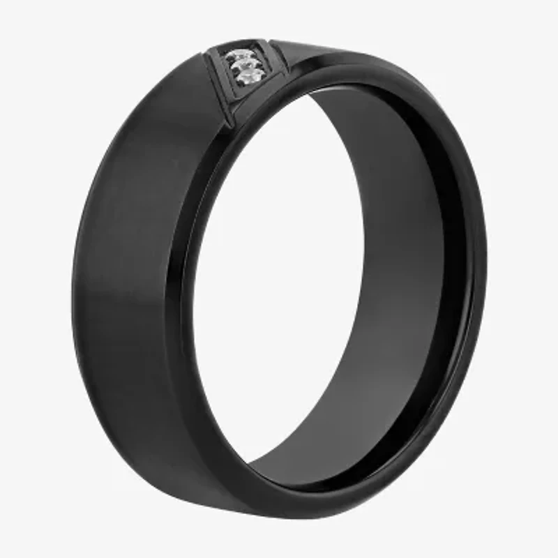 Mens 6MM Diamond Accent Natural White Stainless Steel Wedding Band