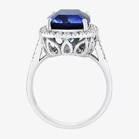 Effy Final Call Womens 1/2 CT. T.W. Lab Created Blue Sapphire 14K White Gold Cushion Halo Cocktail Ring