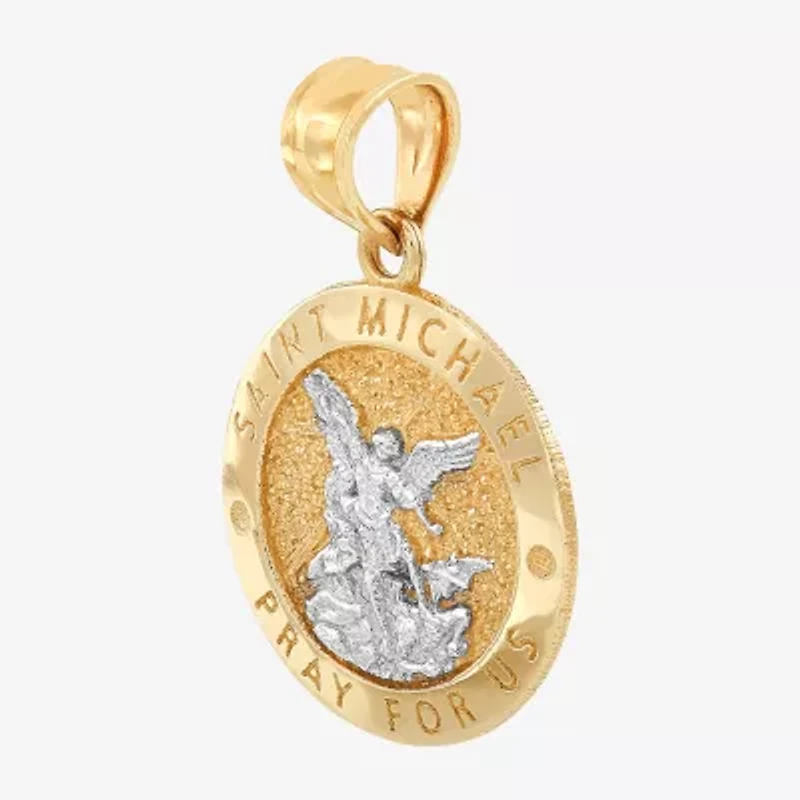 Saint Michael Medallion Unisex Adult 14K Two Tone Gold Round Pendant