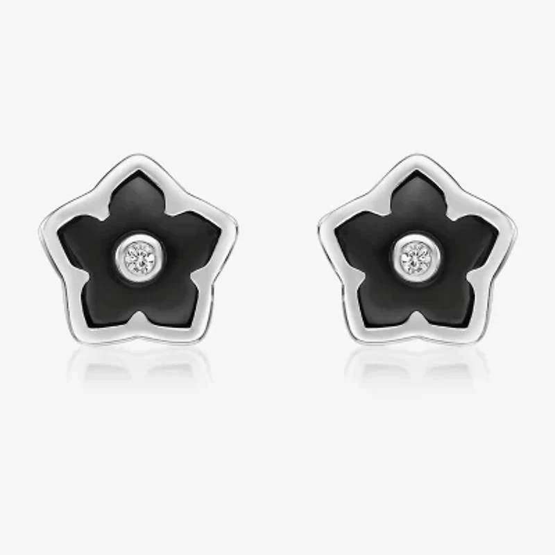 Genuine Black Onyx Sterling Silver 13mm Flower Stud Earrings