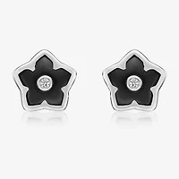 Genuine Black Onyx Sterling Silver 13mm Flower Stud Earrings