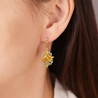 Womens Lab Created Yellow Sapphire 18K Gold Over Silver Flower Drop Earrings