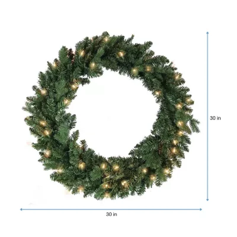Kurt Adler 30-Inch Pre-Lit Clear Jackson Pine Wreath