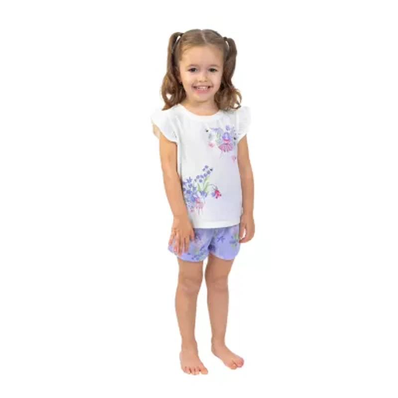 Dots & Dreams Toddler Girls Round Neck Short Sleeve 4-pc. Pajama Sets