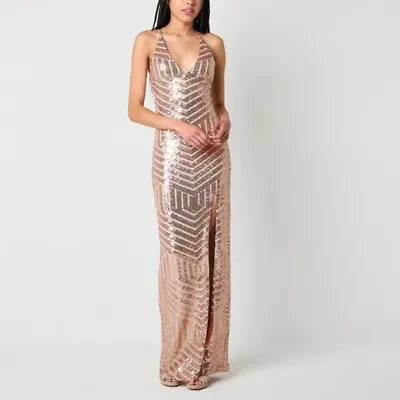 Radiante Couture Womens Sleeveless Sequin Juniors Bodycon Dress