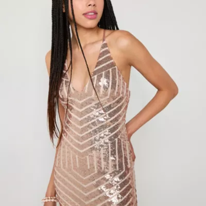Radiante Couture Womens Sleeveless Sequin Juniors Bodycon Dress