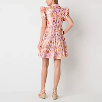 Melonie T Womens Short Sleeve Floral Babydoll Dress