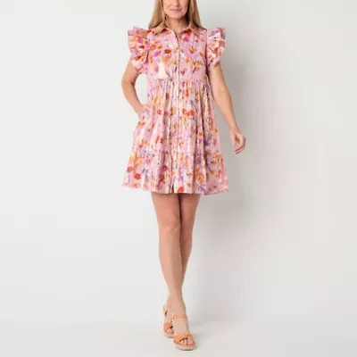 Melonie T Womens Short Sleeve Floral Babydoll Dress