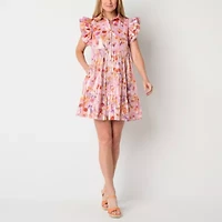 Melonie T Womens Short Sleeve Floral Babydoll Dress